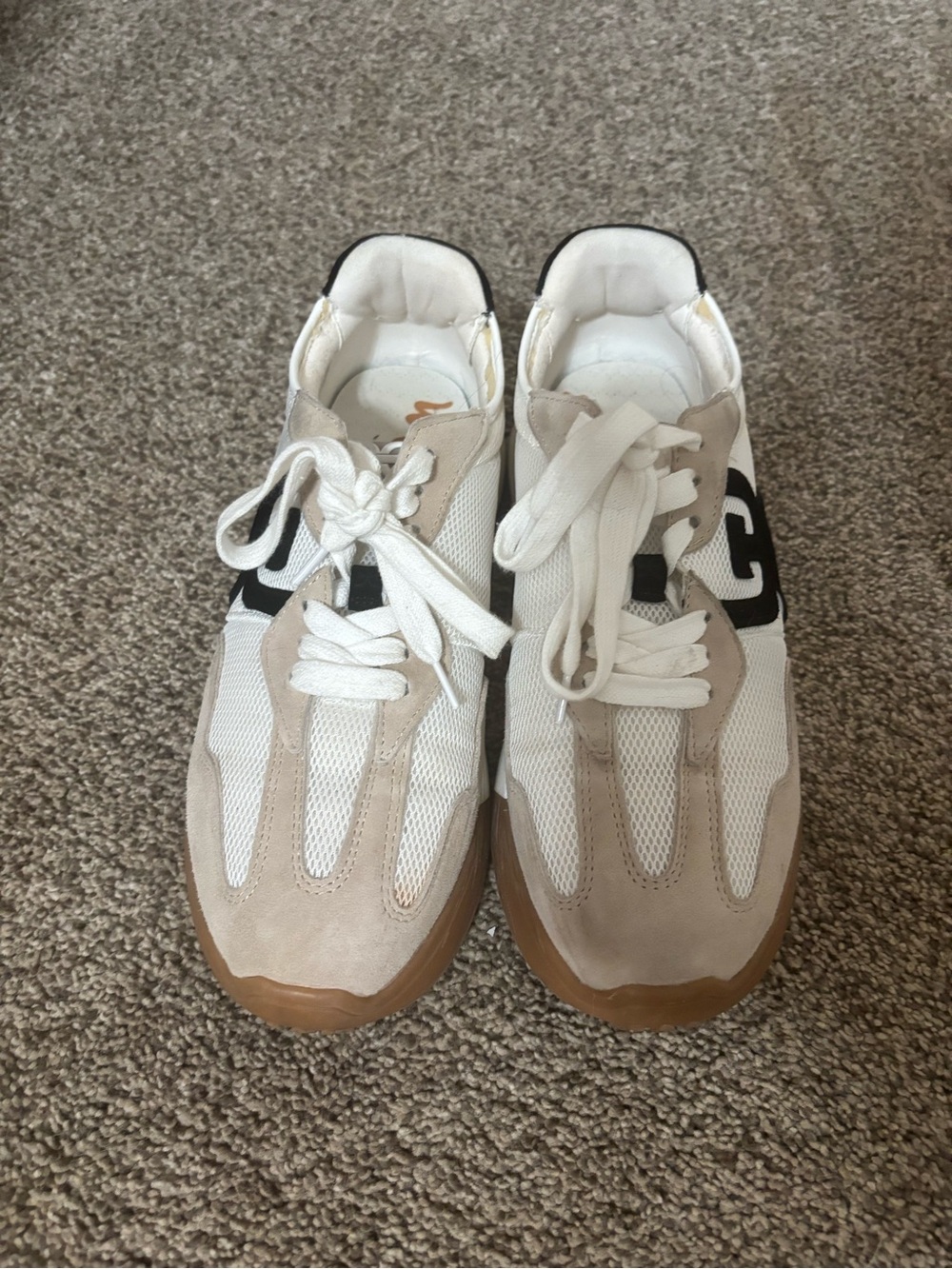 Womens  White and Beige Casual Mesh Sneakers